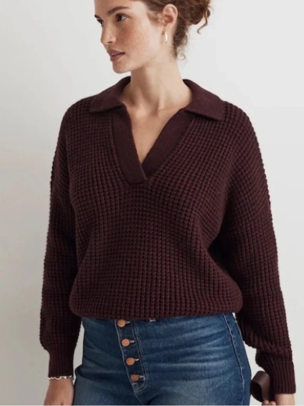 Madewell burgundy Waffle-Knit V-Neck Sweater